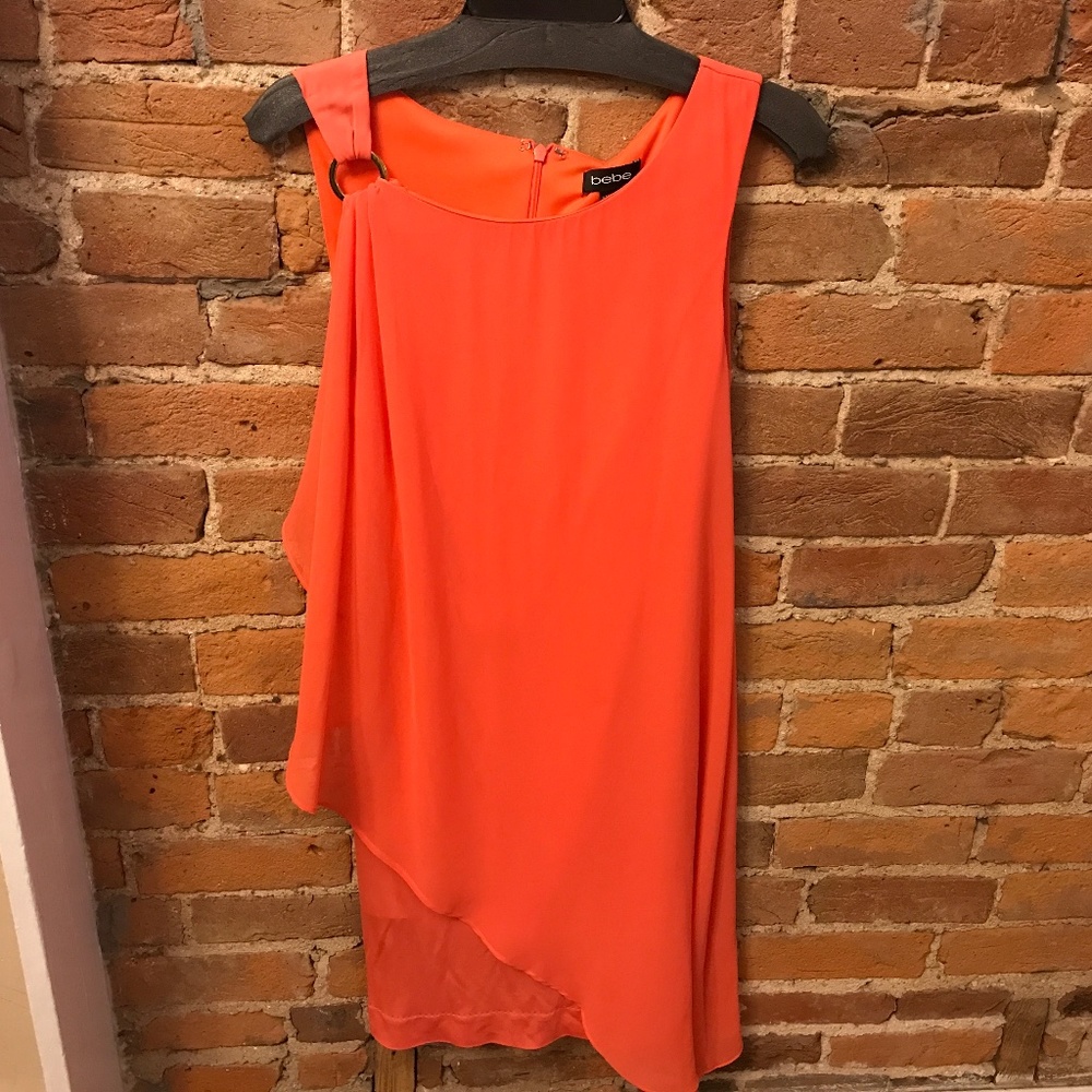 Bebe Coral/Orange Asymmetric Dress